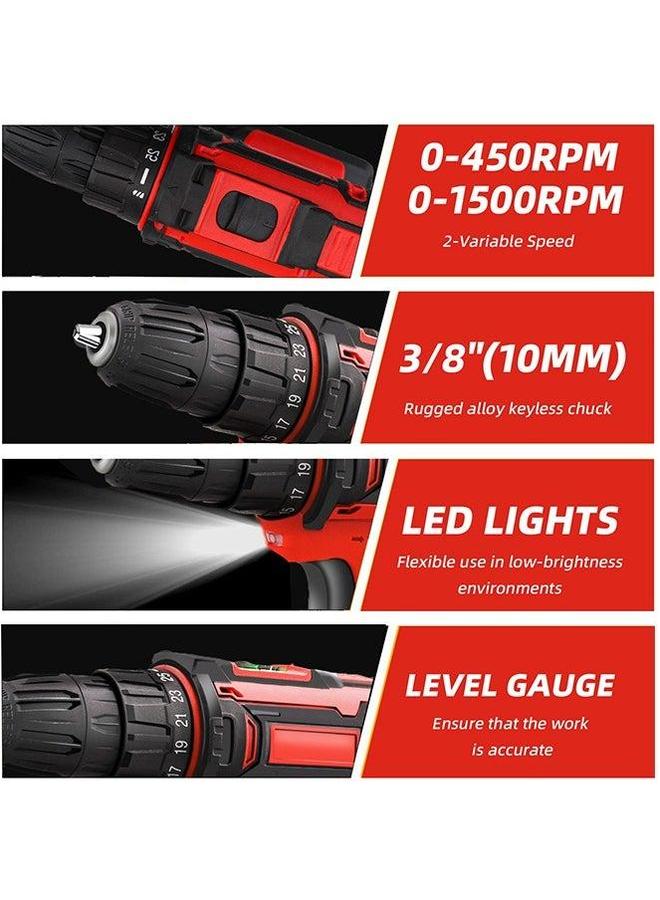 48V Cordless Drill With 2 Lithium Lon Batteries and Charger Variable Speed Brushless Motor 24 Pieces Driver Accessories Kit - Image 4